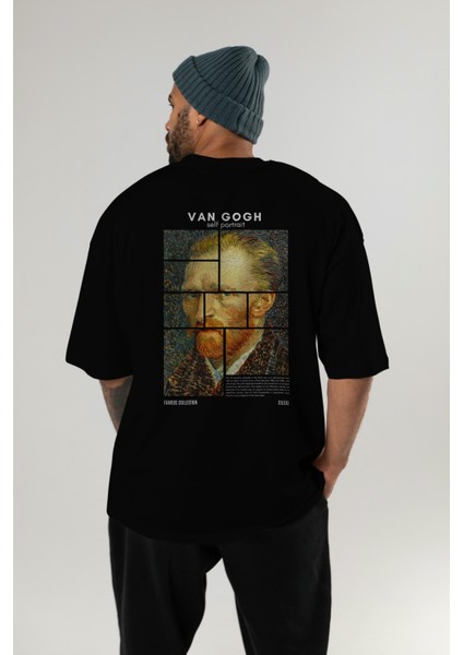 Van Gogh Self Portrait Arka Baskılı Oversize T-Shirt Erkek Kadın Bisiklet Yaka Pamuk Tişort indirimleri
