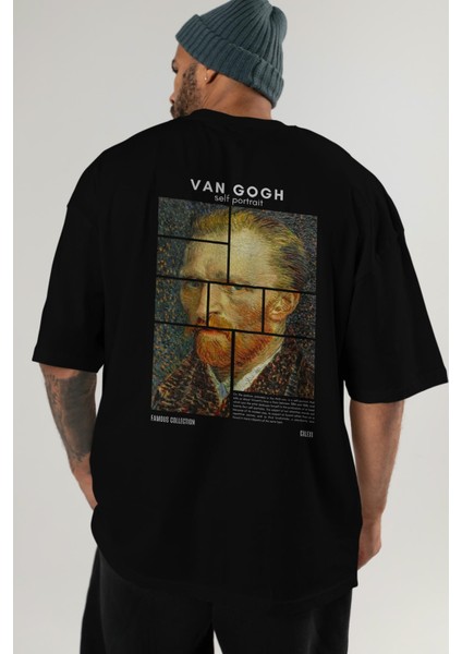 Van Gogh Self Portrait Arka Baskılı Oversize T-Shirt Erkek Kadın Bisiklet Yaka Pamuk Tişort