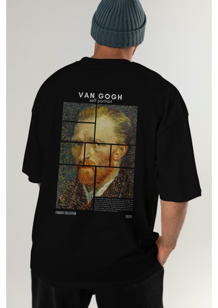 Van Gogh Self Portrait Arka Baskılı Oversize T-Shirt Erkek Kadın Bisiklet Yaka Pamuk Tişort