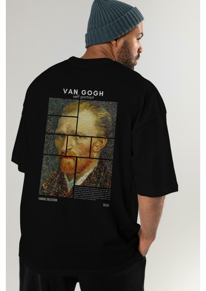 Van Gogh Self Portrait Arka Baskılı Oversize T-Shirt Erkek Kadın Bisiklet Yaka Pamuk Tişort