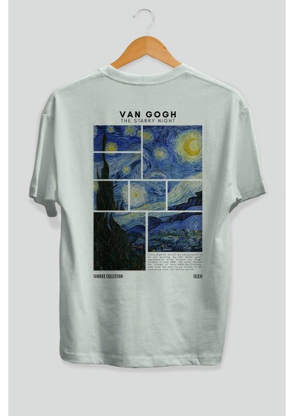 Van Gogh The Starry Night Arka Baskılı Oversize T-Shirt Erkek Kadın Bisiklet Yaka Pamuk Tişort fiyatları