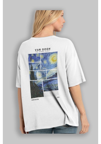 Van Gogh The Starry Night Arka Baskılı Oversize T-Shirt Erkek Kadın Bisiklet Yaka Pamuk Tişort modelleri