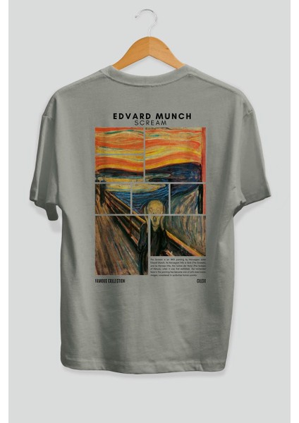 Edvard Munch Scream Arka Baskılı Oversize T-Shirt Erkek Kadın Bisiklet Yaka Pamuk Tişort fiyatları