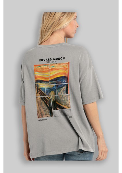 Edvard Munch Scream Arka Baskılı Oversize T-Shirt Erkek Kadın Bisiklet Yaka Pamuk Tişort modelleri