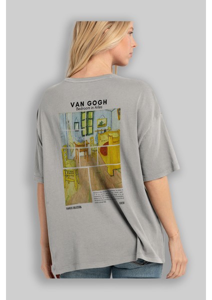 Van Gogh Arka Baskılı Oversize T-Shirt Erkek Kadın Bisiklet Yaka Pamuk Tişort modelleri