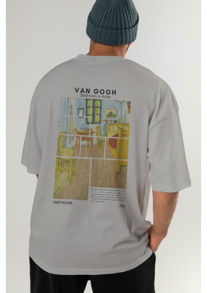 Van Gogh Arka Baskılı Oversize T-Shirt Erkek Kadın Bisiklet Yaka Pamuk Tişort