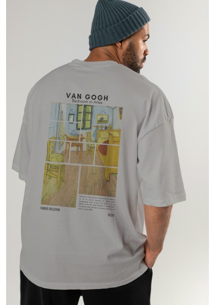 Van Gogh Arka Baskılı Oversize T-Shirt Erkek Kadın Bisiklet Yaka Pamuk Tişort