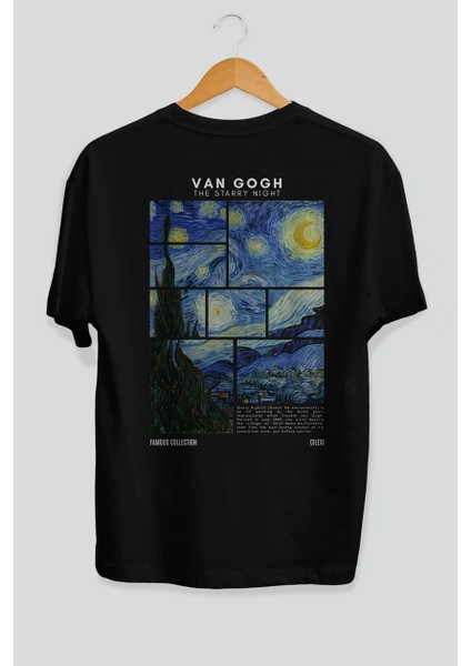 Van Gogh The Starry Night Arka Baskılı Oversize T-Shirt Erkek Kadın Bisiklet Yaka Pamuk Tişort fiyatları