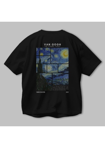 Van Gogh The Starry Night Arka Baskılı Oversize T-Shirt Erkek Kadın Bisiklet Yaka Pamuk Tişort modelleri