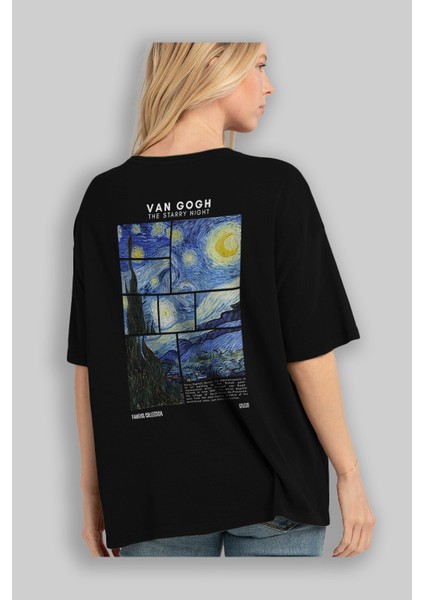 Van Gogh The Starry Night Arka Baskılı Oversize T-Shirt Erkek Kadın Bisiklet Yaka Pamuk Tişort fırsatları