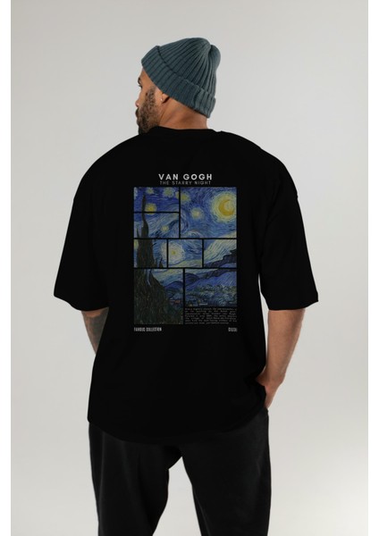 Van Gogh The Starry Night Arka Baskılı Oversize T-Shirt Erkek Kadın Bisiklet Yaka Pamuk Tişort indirimleri