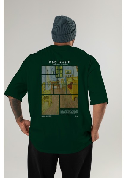 Van Gogh Arka Baskılı Oversize T-Shirt Erkek Kadın Bisiklet Yaka Pamuk Tişort