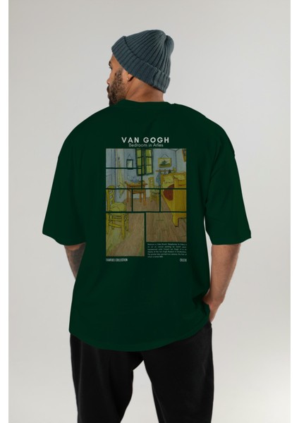 Van Gogh Arka Baskılı Oversize T-Shirt Erkek Kadın Bisiklet Yaka Pamuk Tişort indirimleri