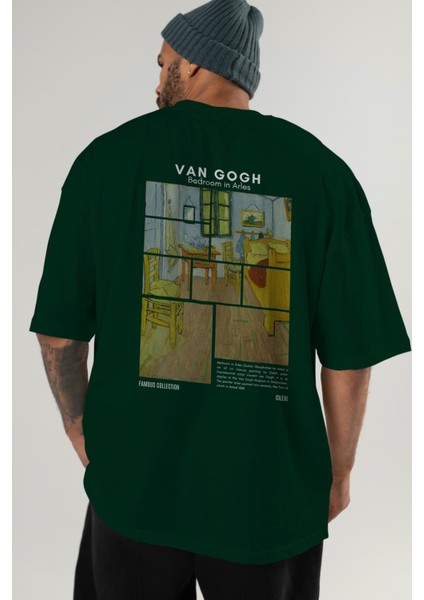 Van Gogh Arka Baskılı Oversize T-Shirt Erkek Kadın Bisiklet Yaka Pamuk Tişort