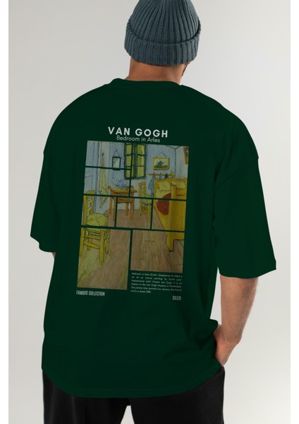 Van Gogh Arka Baskılı Oversize T-Shirt Erkek Kadın Bisiklet Yaka Pamuk Tişort