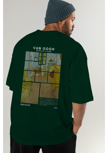Van Gogh Arka Baskılı Oversize T-Shirt Erkek Kadın Bisiklet Yaka Pamuk Tişort
