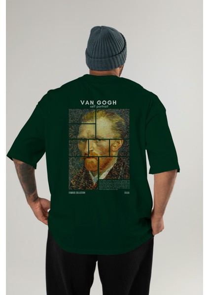 Van Gogh Self Portrait Arka Baskılı Oversize T-Shirt Erkek Kadın Bisiklet Yaka Pamuk Tişort