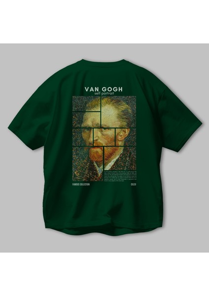 Van Gogh Self Portrait Arka Baskılı Oversize T-Shirt Erkek Kadın Bisiklet Yaka Pamuk Tişort modelleri