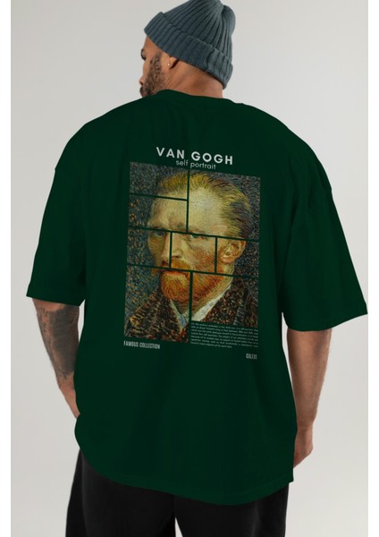 Van Gogh Self Portrait Arka Baskılı Oversize T-Shirt Erkek Kadın Bisiklet Yaka Pamuk Tişort