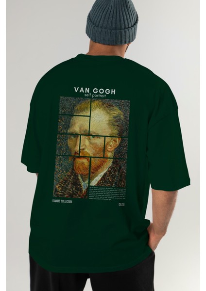 Van Gogh Self Portrait Arka Baskılı Oversize T-Shirt Erkek Kadın Bisiklet Yaka Pamuk Tişort