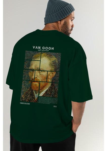 Van Gogh Self Portrait Arka Baskılı Oversize T-Shirt Erkek Kadın Bisiklet Yaka Pamuk Tişort