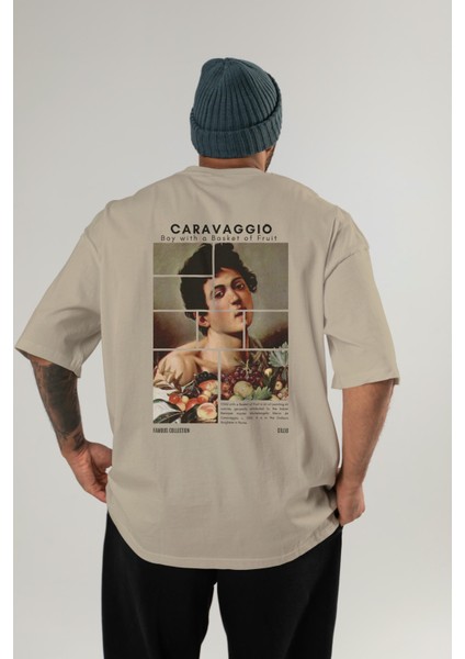 Caravaggio Boy Arka Baskılı Oversize T-Shirt Erkek Kadın Bisiklet Yaka Pamuk Tişort