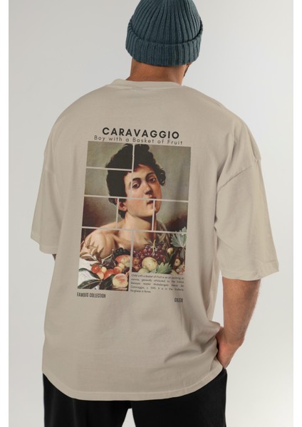 Caravaggio Boy Arka Baskılı Oversize T-Shirt Erkek Kadın Bisiklet Yaka Pamuk Tişort