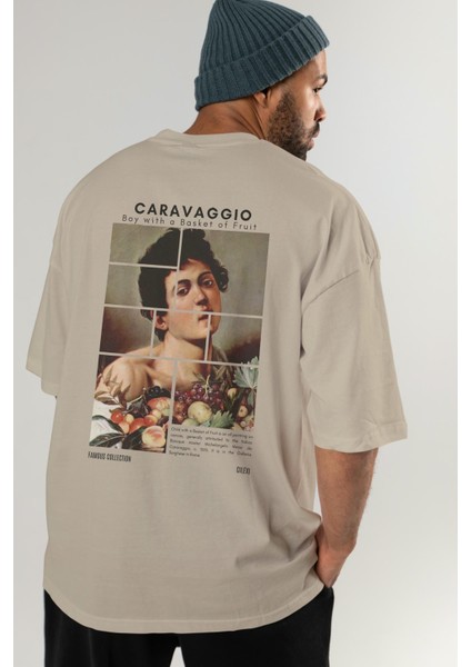 Caravaggio Boy Arka Baskılı Oversize T-Shirt Erkek Kadın Bisiklet Yaka Pamuk Tişort