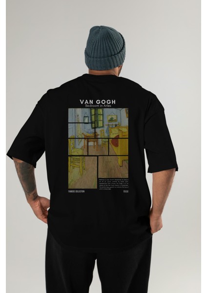 Van Gogh Arka Baskılı Oversize T-Shirt Erkek Kadın Bisiklet Yaka Pamuk Tişort