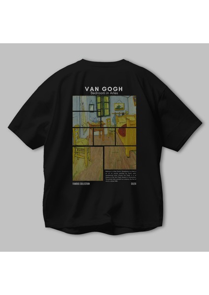 Van Gogh Arka Baskılı Oversize T-Shirt Erkek Kadın Bisiklet Yaka Pamuk Tişort modelleri