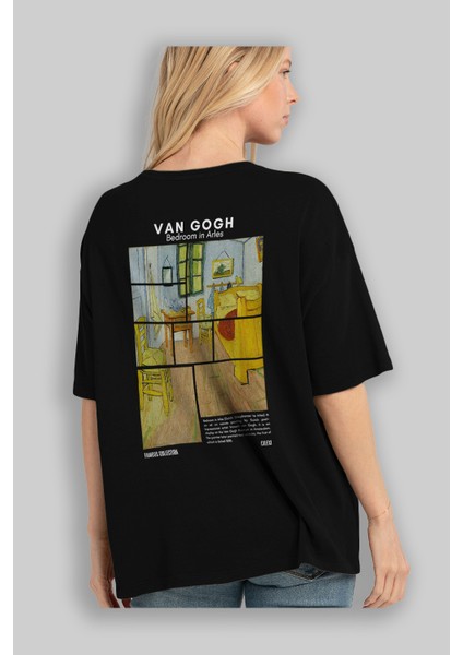 Van Gogh Arka Baskılı Oversize T-Shirt Erkek Kadın Bisiklet Yaka Pamuk Tişort fırsatları
