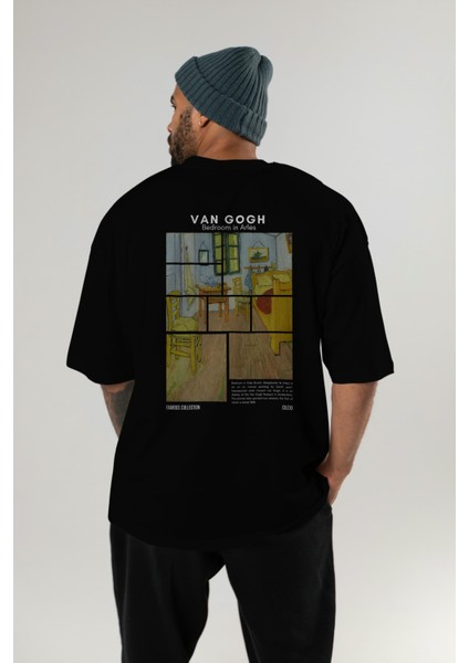 Van Gogh Arka Baskılı Oversize T-Shirt Erkek Kadın Bisiklet Yaka Pamuk Tişort indirimleri