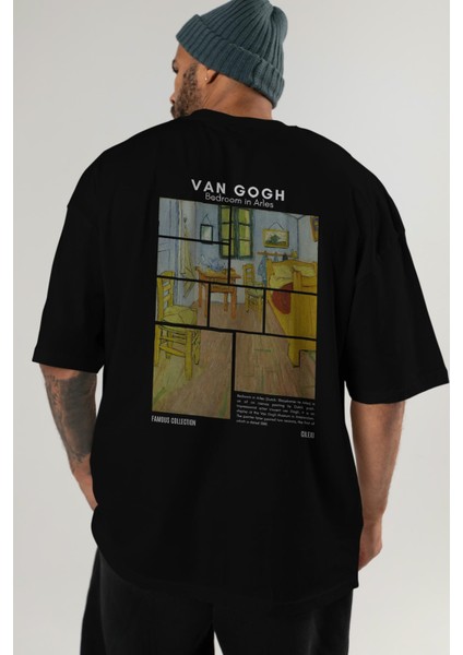Van Gogh Arka Baskılı Oversize T-Shirt Erkek Kadın Bisiklet Yaka Pamuk Tişort