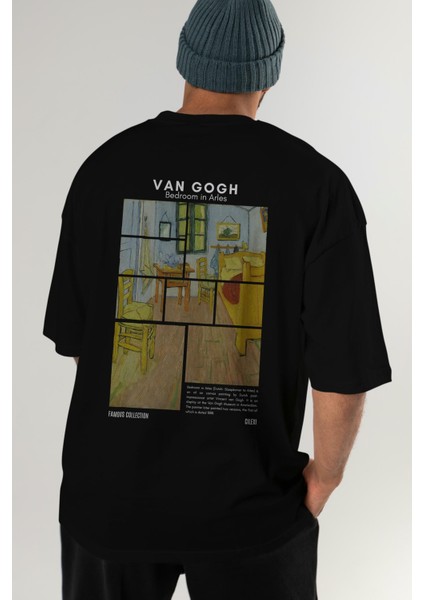 Van Gogh Arka Baskılı Oversize T-Shirt Erkek Kadın Bisiklet Yaka Pamuk Tişort