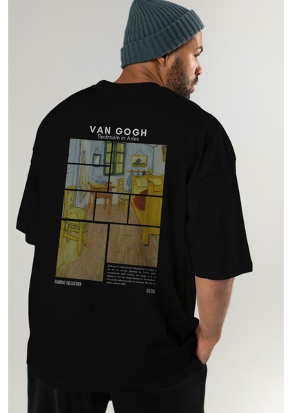 Van Gogh Arka Baskılı Oversize T-Shirt Erkek Kadın Bisiklet Yaka Pamuk Tişort