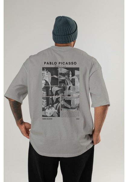 Pablo Picasso Guernica Arka Baskılı Oversize T-Shirt Erkek Kadın Bisiklet Yaka Pamuk Tişort