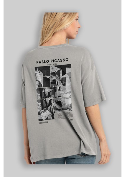Pablo Picasso Guernica Arka Baskılı Oversize T-Shirt Erkek Kadın Bisiklet Yaka Pamuk Tişort modelleri