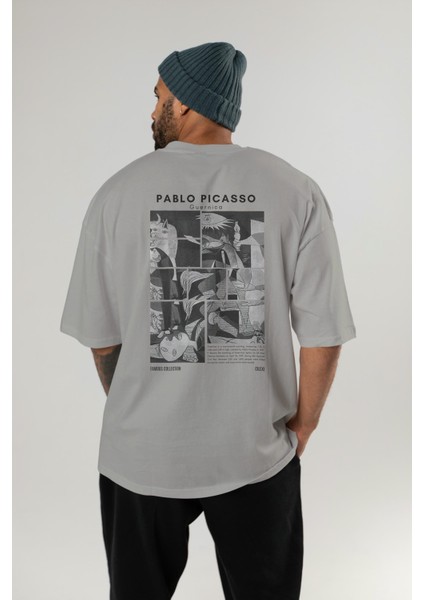 Pablo Picasso Guernica Arka Baskılı Oversize T-Shirt Erkek Kadın Bisiklet Yaka Pamuk Tişort fırsatları