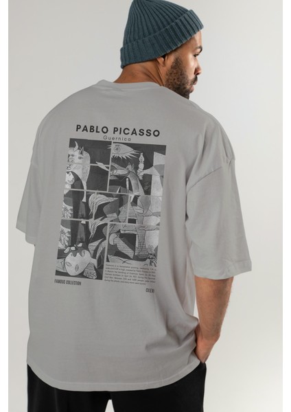 Pablo Picasso Guernica Arka Baskılı Oversize T-Shirt Erkek Kadın Bisiklet Yaka Pamuk Tişort