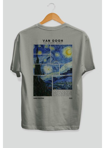 Van Gogh The Starry Night Arka Baskılı Oversize T-Shirt Erkek Kadın Bisiklet Yaka Pamuk Tişort fiyatları