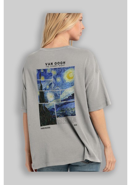 Van Gogh The Starry Night Arka Baskılı Oversize T-Shirt Erkek Kadın Bisiklet Yaka Pamuk Tişort modelleri