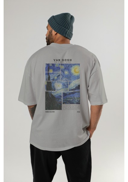 Van Gogh The Starry Night Arka Baskılı Oversize T-Shirt Erkek Kadın Bisiklet Yaka Pamuk Tişort fırsatları