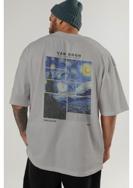 Van Gogh The Starry Night Arka Baskılı Oversize T-Shirt Erkek Kadın Bisiklet Yaka Pamuk Tişort indirimleri
