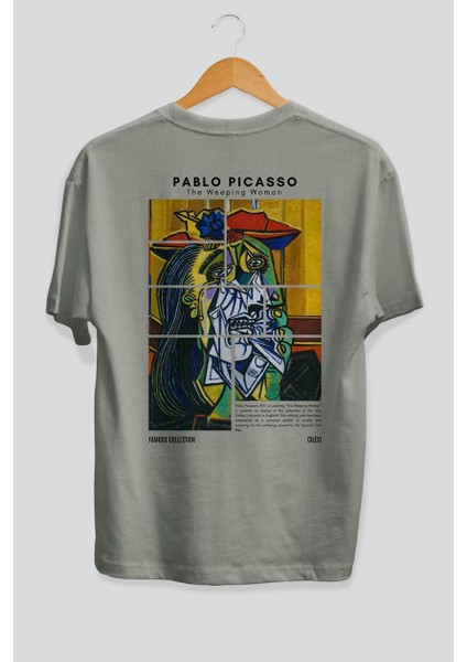 Pablo Picasso Arka Baskılı Oversize T-Shirt Erkek Kadın Bisiklet Yaka Pamuk Tişort fiyatları