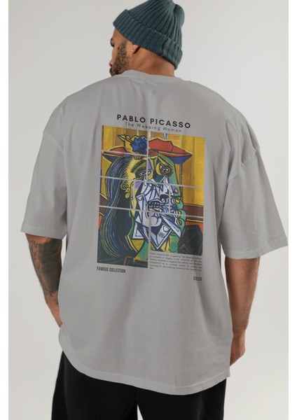 Pablo Picasso Arka Baskılı Oversize T-Shirt Erkek Kadın Bisiklet Yaka Pamuk Tişort indirimleri