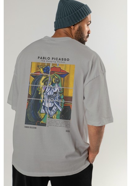 Pablo Picasso Arka Baskılı Oversize T-Shirt Erkek Kadın Bisiklet Yaka Pamuk Tişort