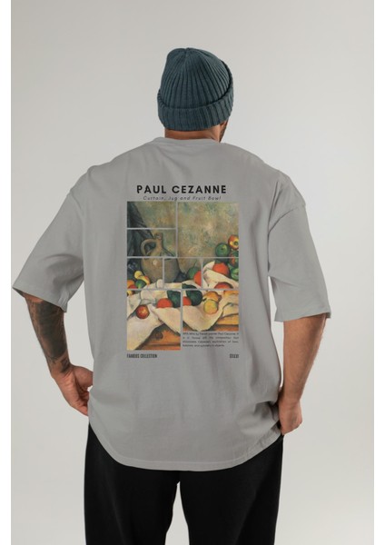 Paul Cezanne Curtain Arka Baskılı Oversize T-Shirt Erkek Kadın Bisiklet Yaka Pamuk Tişort