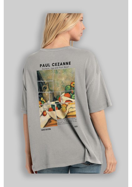 Paul Cezanne Curtain Arka Baskılı Oversize T-Shirt Erkek Kadın Bisiklet Yaka Pamuk Tişort modelleri