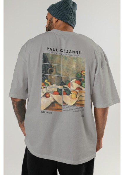 Paul Cezanne Curtain Arka Baskılı Oversize T-Shirt Erkek Kadın Bisiklet Yaka Pamuk Tişort indirimleri