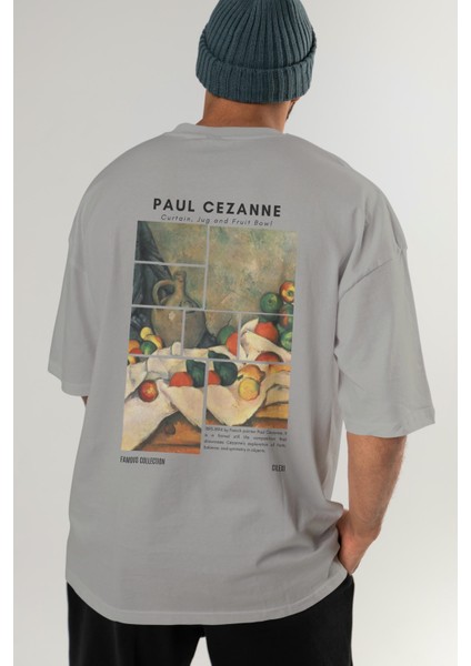 Paul Cezanne Curtain Arka Baskılı Oversize T-Shirt Erkek Kadın Bisiklet Yaka Pamuk Tişort